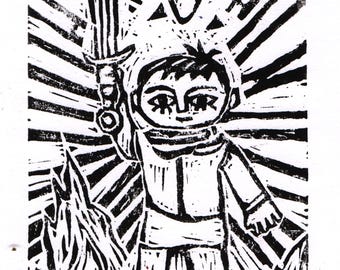 Nuestro héroe Henry - Grabado en linóleo tamaño A5