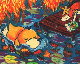 Autumn Swim - A5 Original Drawing