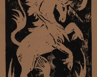 Unicornio - Grabado en linóleo
