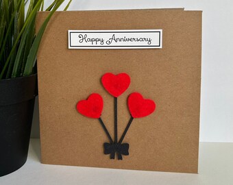 Handmade Anniversary Card: Felt Heart Balloons, 5x5 Square