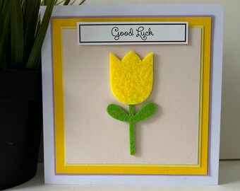 Good Luck Felt Tulip Card: Handmade 5x5" New Job Gift