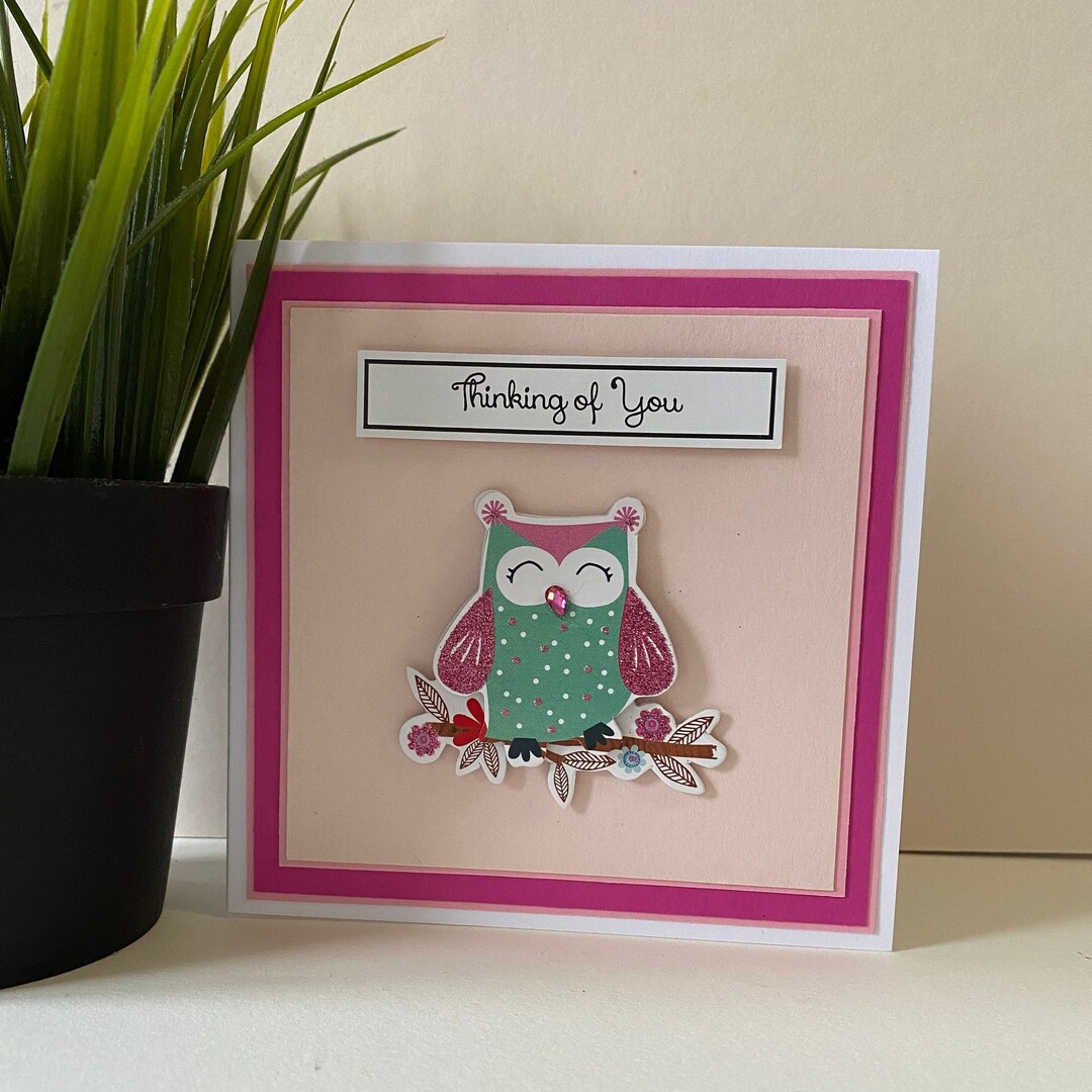 Handmade Owl Card, Thinking of You Embellishment, 5x5” - Etsy UK