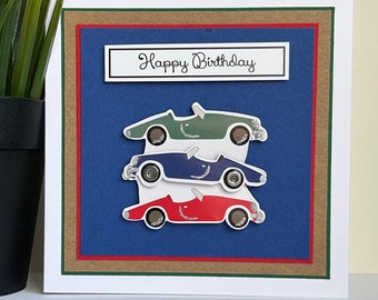Handmade Classic Car Birthday Card, Colorful Automobile Design