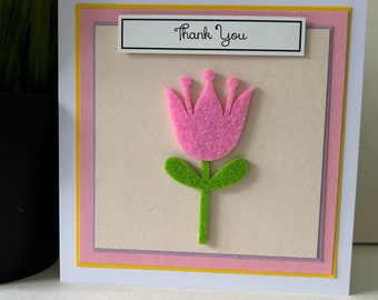 Handmade Floral Thank You Card, Tulip Embellishment