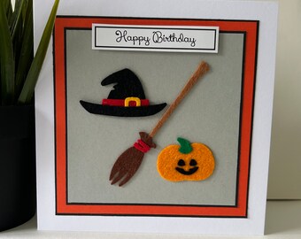 Witch Halloween Birthday Card, Handmade Embellishment