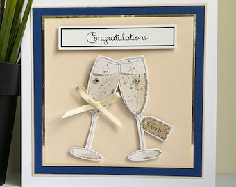 Handmade Engagement Card, Champagne Glasses, Congratulations Card