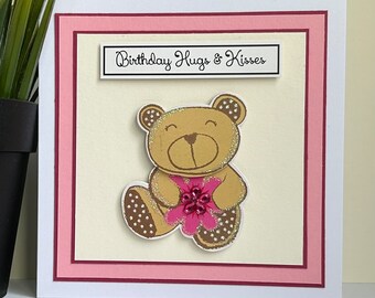 Handmade Teddy Bear Birthday Card: 3D Embellishment