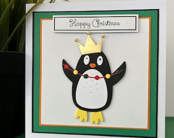 Handmade Penguin Christmas Card, Die Cut Embellishment