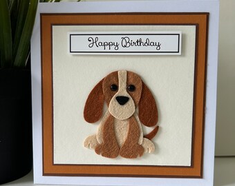Handmade Spaniel Birthday Card, Felt Dog Embellishment