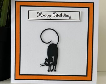 Handmade Black Cat Birthday Card, Spooky Kitten