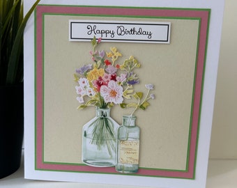Handmade Birthday Flowers Card, Floral Embellishment