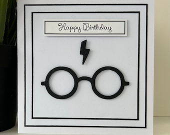 Handmade Wizard Birthday Card, Glasses and Lightning Bolt