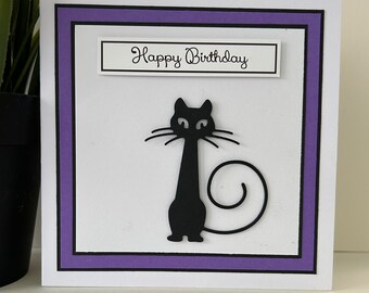 Handmade Black Cat Birthday Card, Purrfect Kitten Card