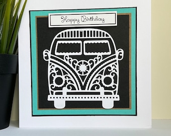Handmade Camper Van Birthday Card, Embellished Banner