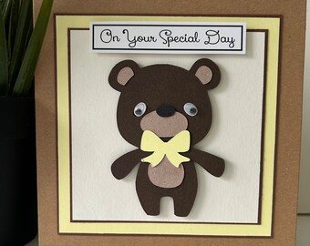 Handmade Teddy Bear Christening Card, Keepsake Card