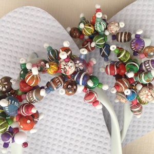 Multi Color Boho Beaded Flip Flops.
