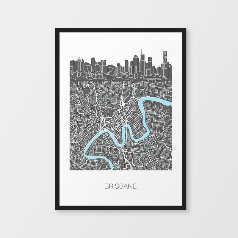 Rainbow Print Brisbane City Map Premium Art Print Queensland City Map ...