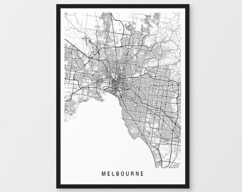 Melbourne Map Print – Minimalist Black and White City Map Poster