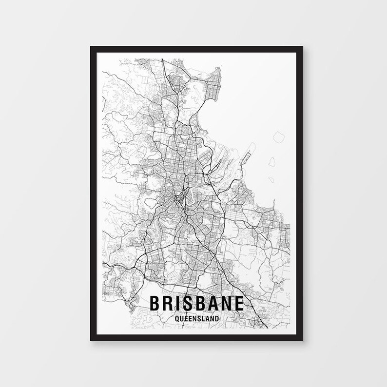 Brisbane Map Print Black & White / Map / Australia / City Print