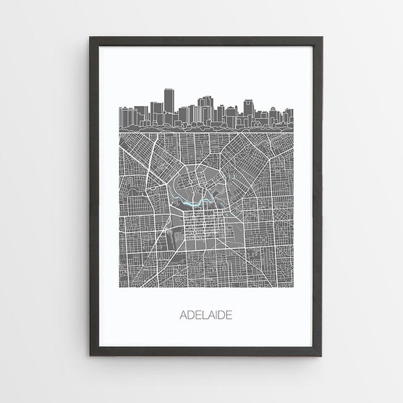 South Australia Wall Art Poster City Wall Decor ADELAIDE Monochrome Map Print