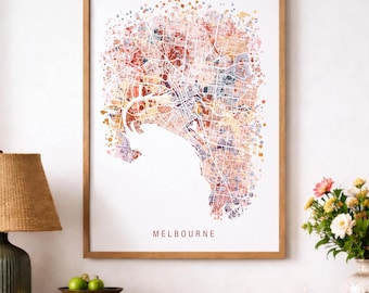 Abstract Melbourne Map Print, City Street Art, Australia Wall Decor