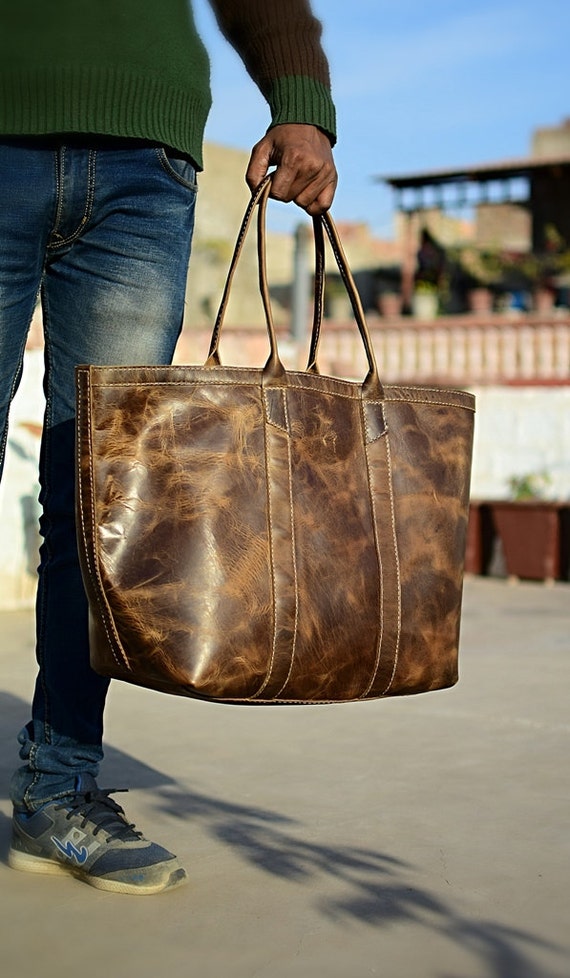 vintage leather tote bag