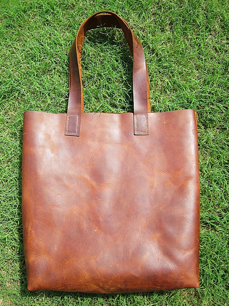 Large Brown Leather Tote Bag, Distressed Black Full Grain Bucket Bag, Girls Ladies Shopping Bag, Vintage Leather Bag, Mothers Day image 6