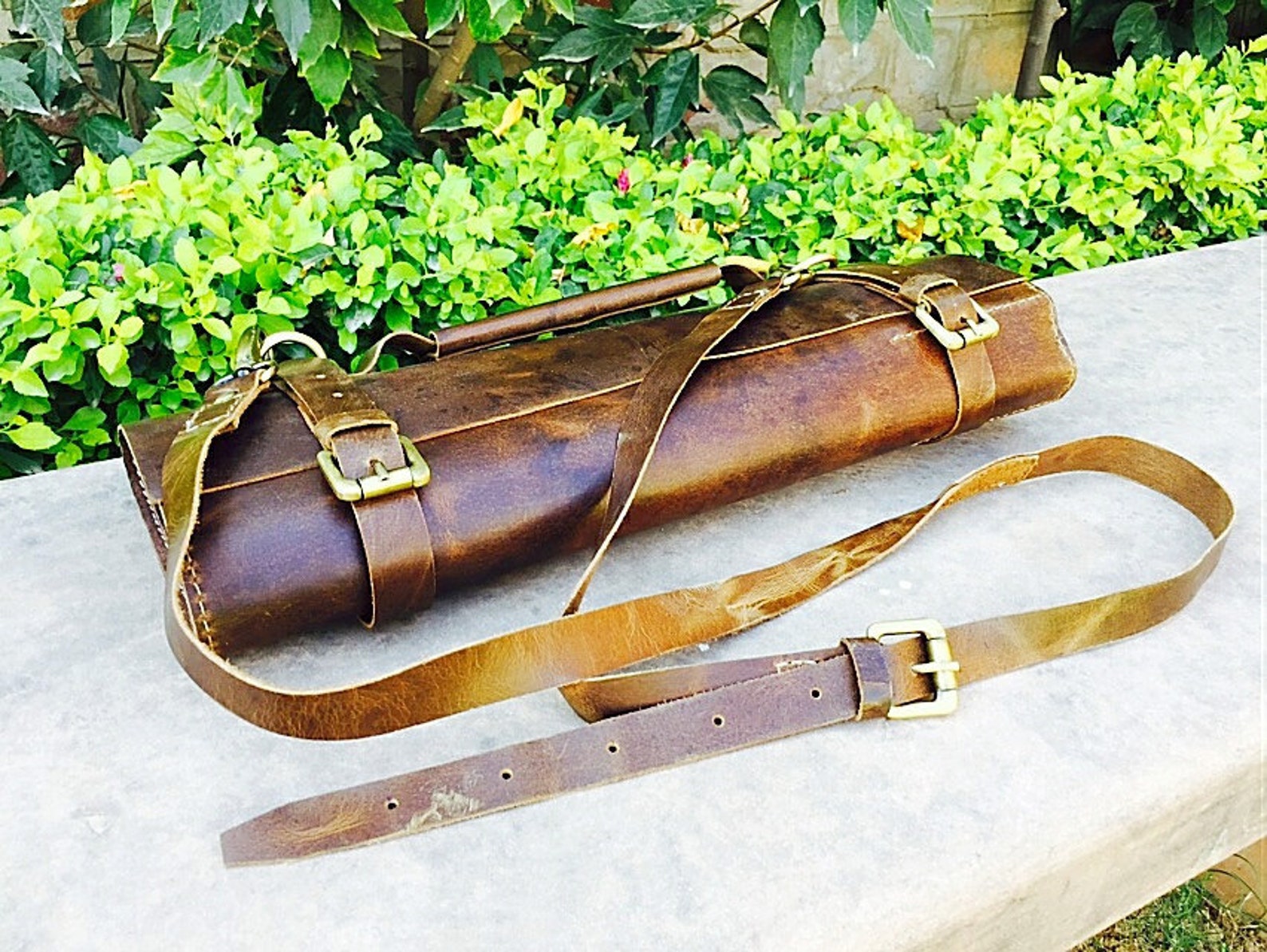 Personalized Chef Knife Bag Genuine Leather Vintage Brown Etsy