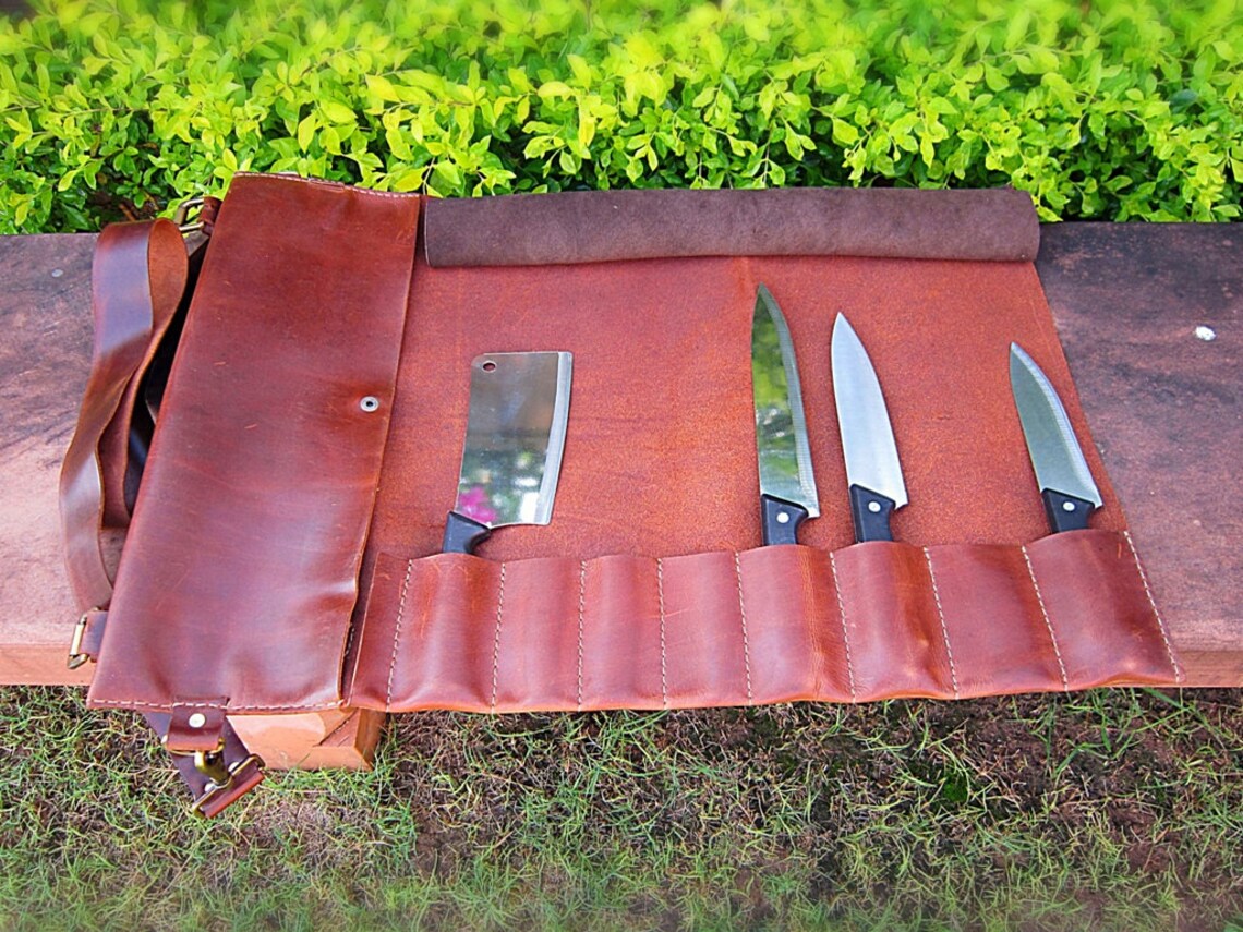 Leather Knife Roll Knife Bag Genuine Leather Vintage Brown Etsy