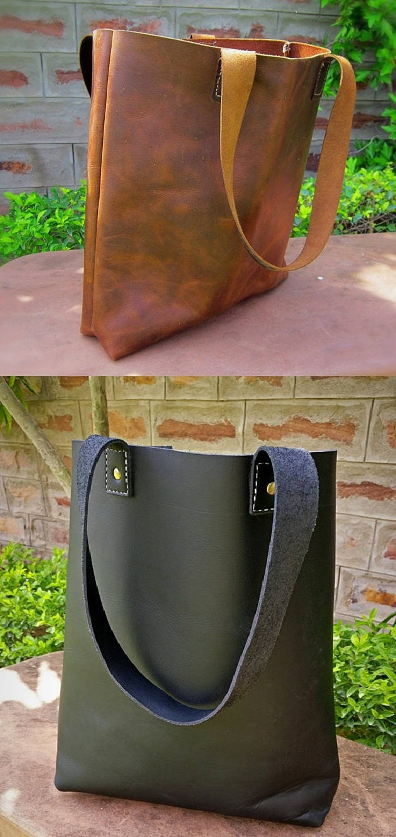 Large Brown Leather Tote Bag, Distressed Black Full Grain Bucket Bag, Girls Ladies Shopping Bag, Vintage Leather Bag, Mothers Day image 2