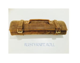 Ledermesserrolle, echte rostbraune Kochmessertasche, personalisierte Messertasche, Messerhalter, Kochrolle, Werkzeugrolle