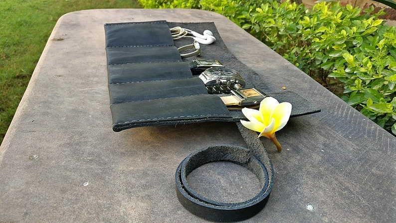 Leather Watch Roll Personalized , Brown Watch Travel Case, Pencil Roll, Protective Leather Watch Organizer image 6