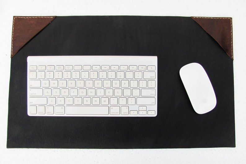 Leather Desk Mat Pad With Corners Vintage Black Genuine Executive Blotter Schreibtischunterlage Office Accessory