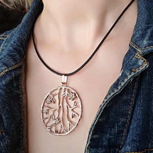 Rose Gold Plated Sterling Silver Large Massive Big Pendant Necklace | Contemporary Floral Unusual Jewellery