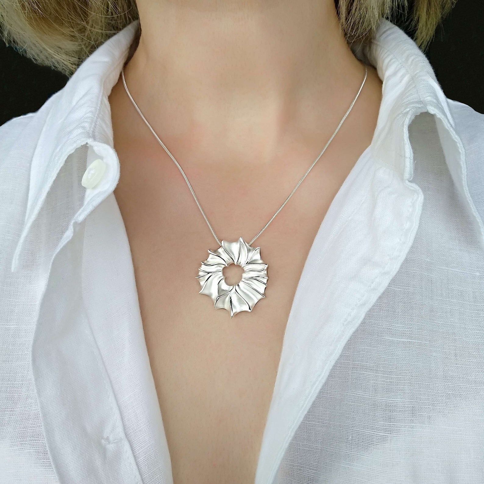 Sterling Silver Solid 925 Pendant Necklace Large Round Etsy Australia