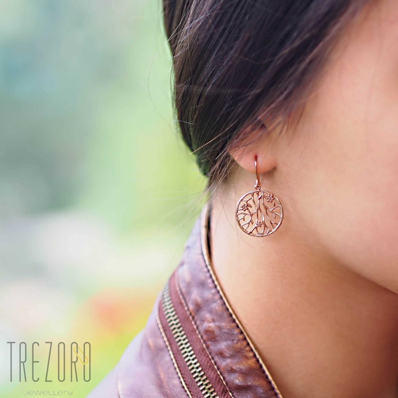 Sterling Silver Rose Gold Plated Large Round Floral Earrings Etsy