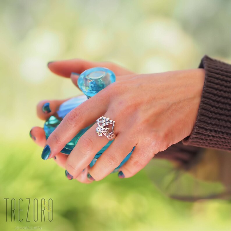 Unusual Original Quirky Jewelry Sterling Silver Grape and Leafe Le Chateau Ring