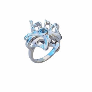 Anello con topazio jazz di mezzanotte / Gemma di topazio naturale blu in argento sterling / Dichiarazione Anello da cocktail originale insolito