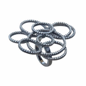 Metamorfose Grote Statement Ring 925 Sterling Zilver Cubic Zirconia | Zwart geoxideerd zilver of rose vergulde opties | Ongewone sieraden