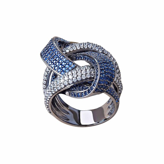 Twist of Fate Ring 925 Sterling Silver Cubic Zirconia Blue and