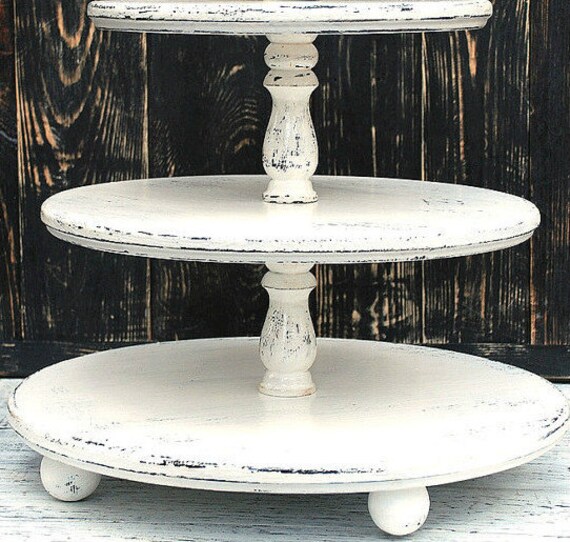 24 22 20 Largest 3 Tier Tower Hold Custom Shabby Wooden Cupcake Stand Wedding Ivore Solid White