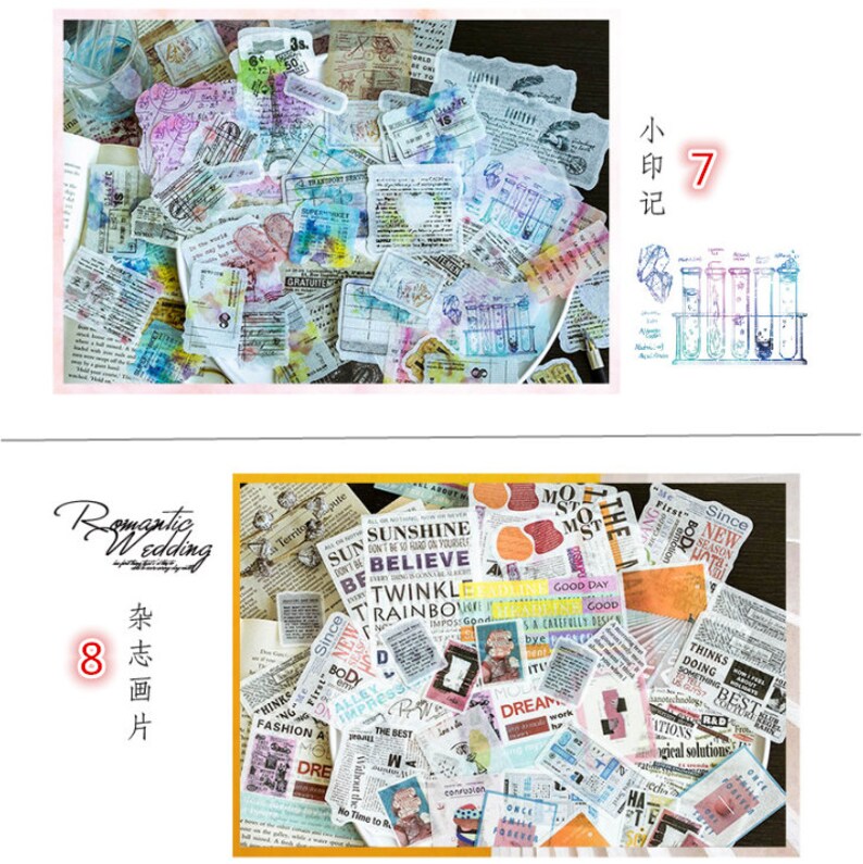 60pcs newspaper stickers letter number flowers vintage Etsy