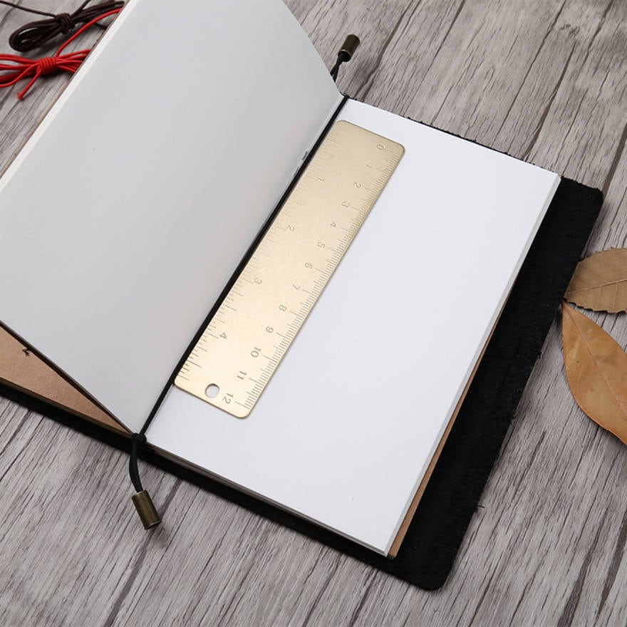  Small Metal Ruler 6 Inch (15cm) Brass Ruler for Bullet Journal  with One Pen Holder for Notebooks : Office Products