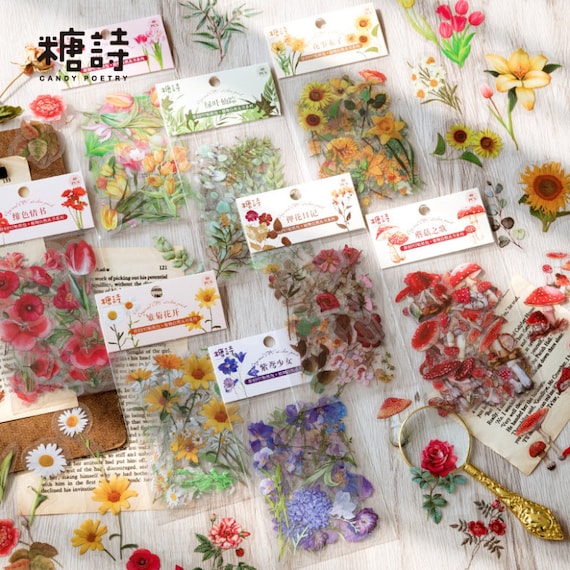 Visland Flower Sticker,Transparent Floral Decals Decorative Journaling  Stickers Nature Themes Plant Stickers for Scrapbooking, Arts, DIY Crafts,  Junk