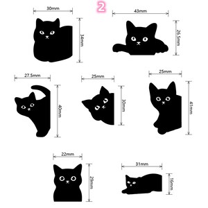 K&ouml;nnte beinhalten: F&uuml;nf schwarze Katzen-Silhouetten-Aufkleber in verschiedenen Gr&ouml;&szlig;en. Die Aufkleber sind wei&szlig; umrandet und haben wei&szlig;e Augen. Die Aufkleber sind perfekt, um jedem Projekt einen Hauch von Verspieltheit zu verleihen.