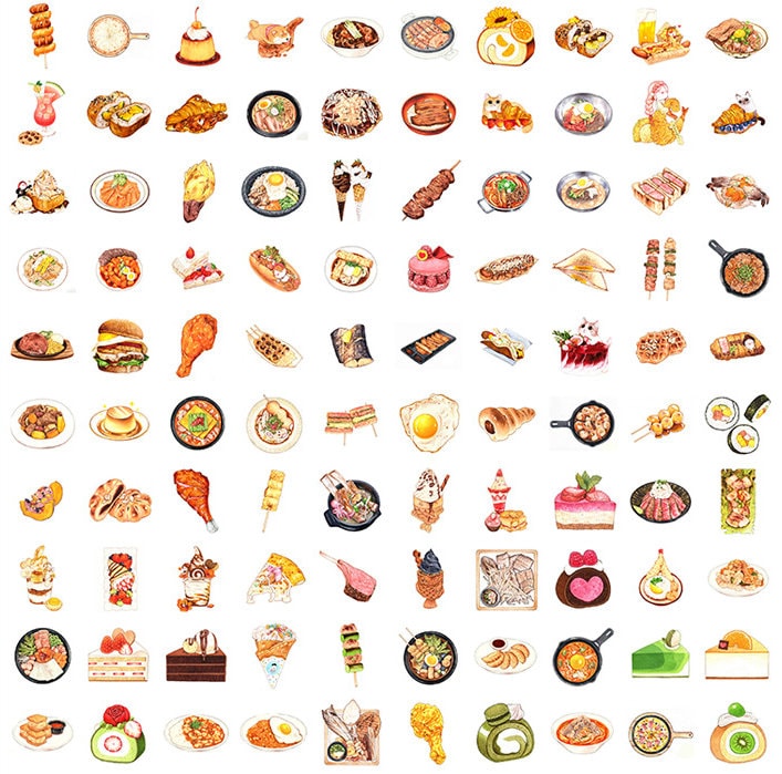 100pcs, food stickers, cute stickers, sticker flakes, sealing sticker, kawaii Sticker, Planner Sticker, Scrapbook sticker, journal stickers