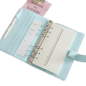 Classeur transversal avec porte-cartes A5, couverture de l'agenda personnel, rose, 6 anneaux, fournitures pour la rentrée scolaire, carnet de notes, rechargeable, organiseur