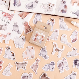45 piezas, pegatinas de gatos, pegatinas de perros, pegatinas de animales, escamas de pegatinas, pegatinas de planificador, papelería kawaii, pegatinas de álbum de recortes, diario, lindas