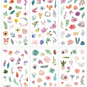 6 feuilles, Stickers fleurs, Sticker plante, Sticker agenda, Stickers décoratifs, papeterie kawaii, Thèmes de la nature