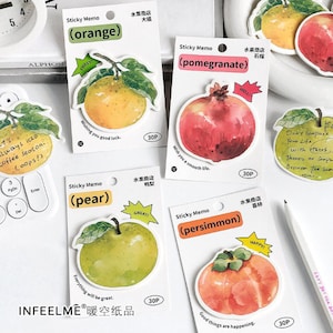 30 fogli, post-it Fruit Store, decorazione fai da te, pera, melograno, arancia, cachi, tema frutta, materiale decorativo, materiale collage